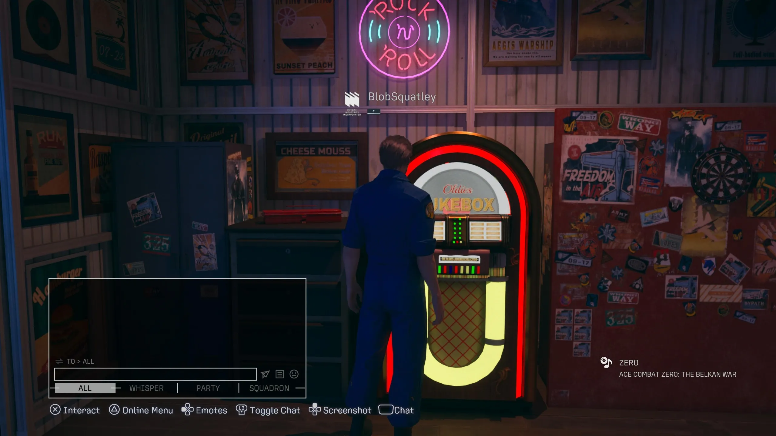 Ace Combat Online screenshot showing a character standing by a jukebox