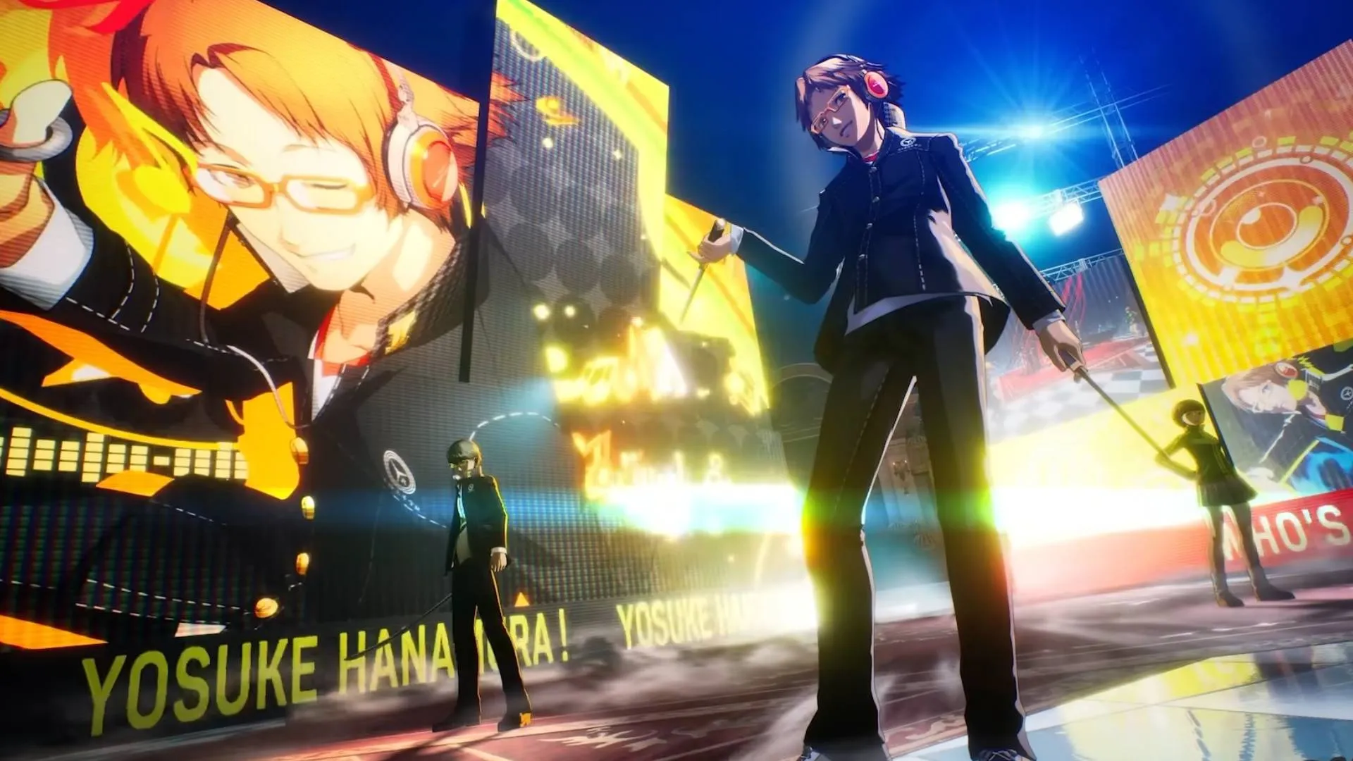 Persona 4 Revival screenshot shows Yosuke posing at the end of a battle.