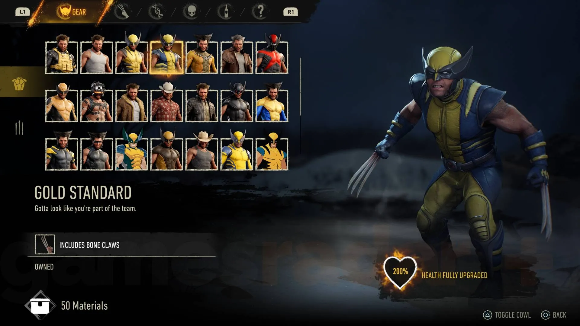 Marvel's Wolverine gold standard suit