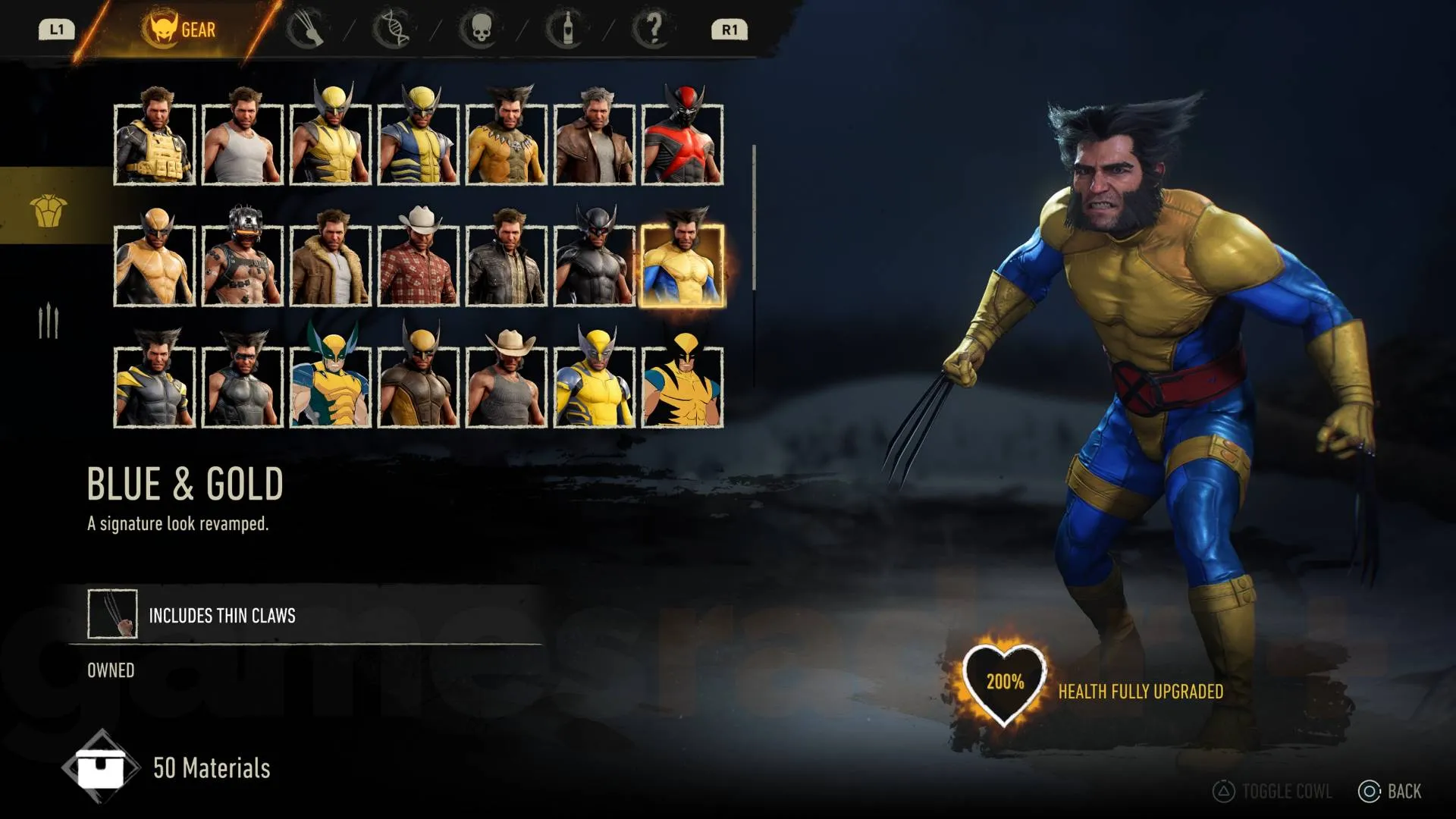 Marvel's Wolverine blue and gold suit