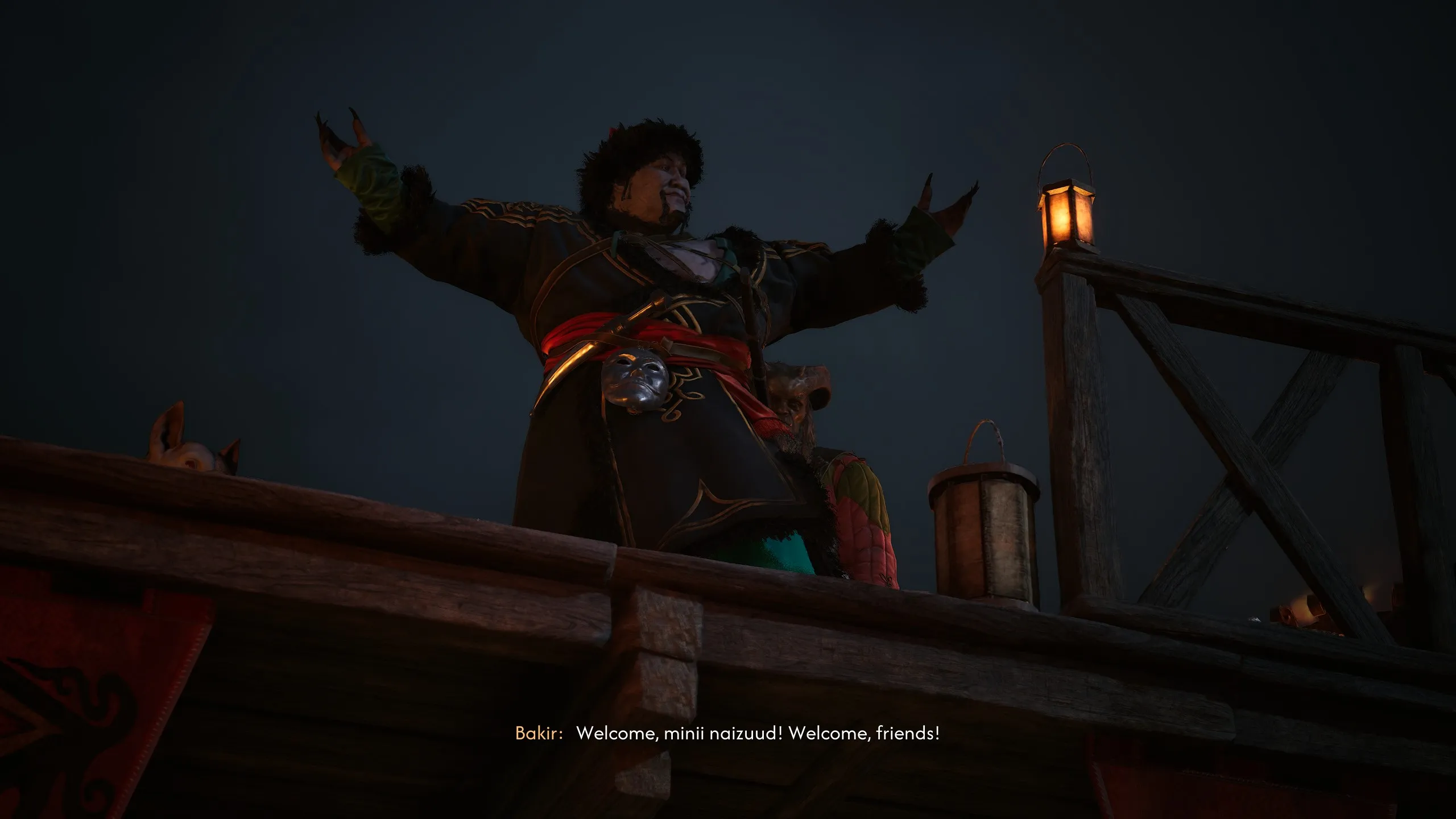 The Blood of Dawnwalker screenshot showing Bakir speaking to a crowd at night
