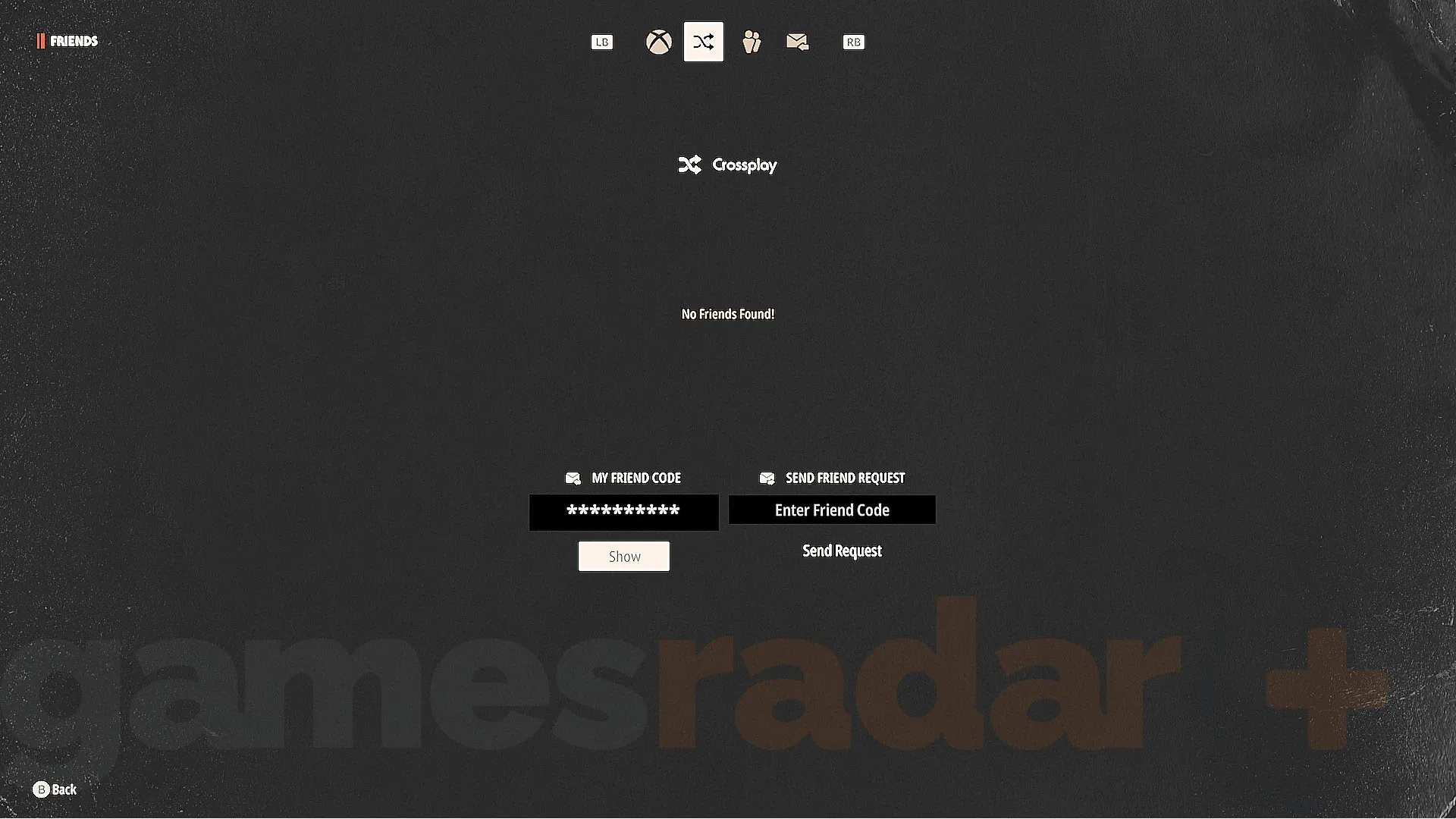 The crossplay friends screen in Halloween the Game.