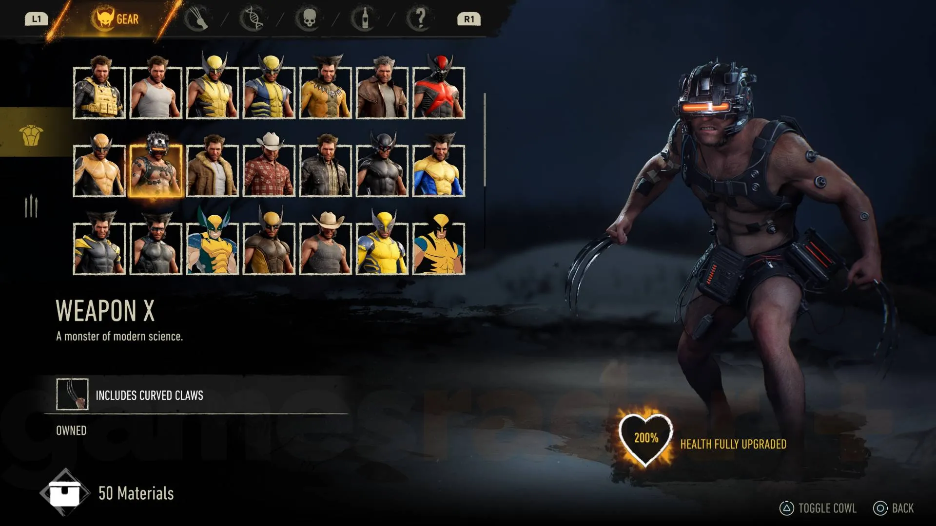 Marvel's Wolverine Weapon X suit