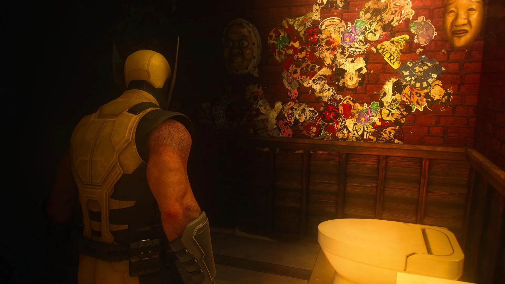 Wolverine stands within the kissing toilet in Marvel's Wolverine