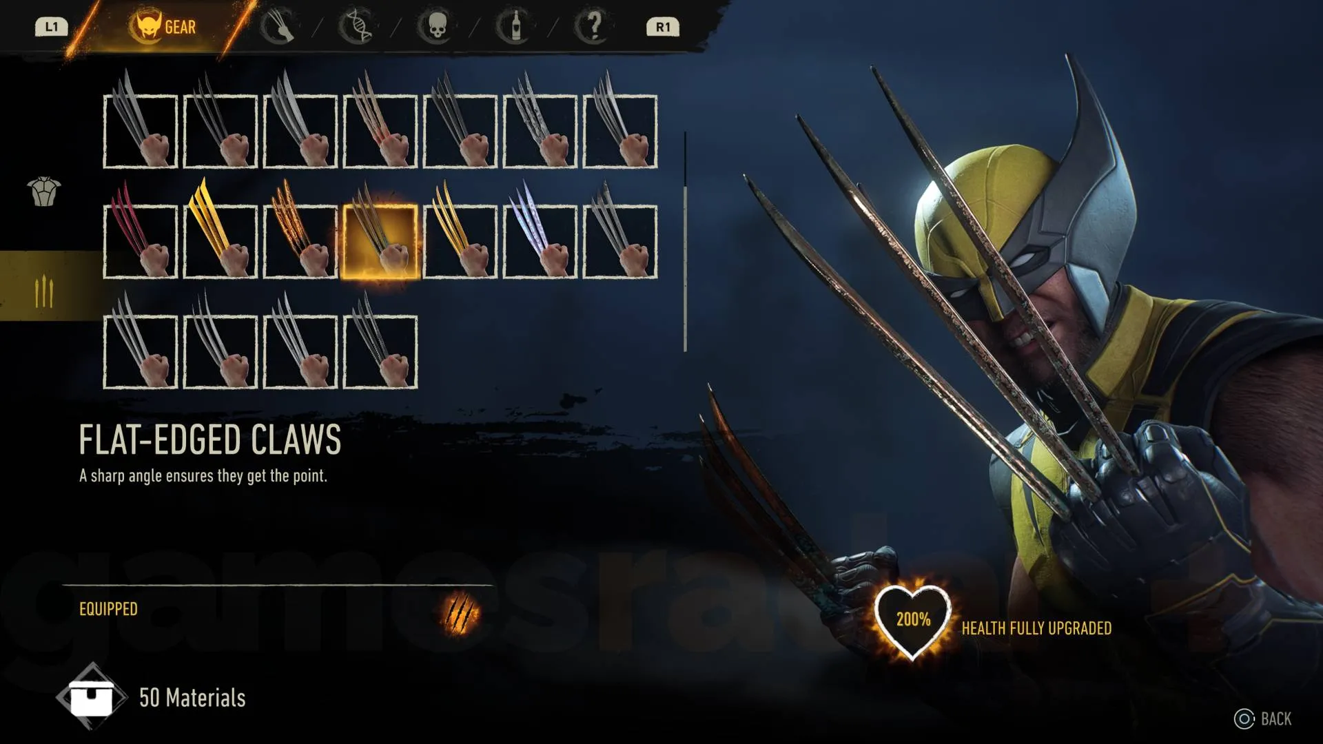 Marvel's Wolverine flat-edged claws