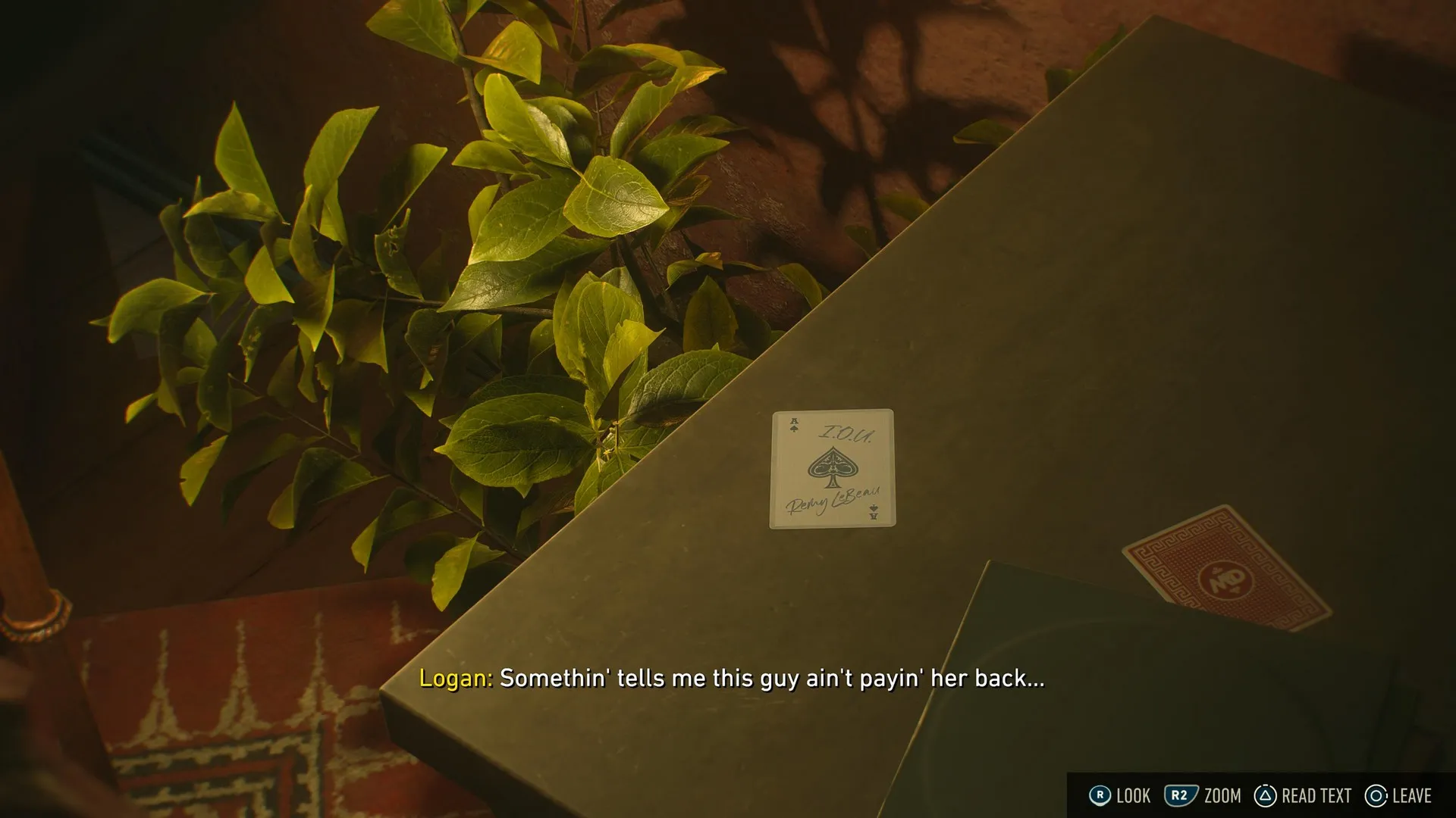 An IOU is written on a playing card within Princess Bar in Marvel's Wolverine, signed by Remy LeBeau, AKA Gambit