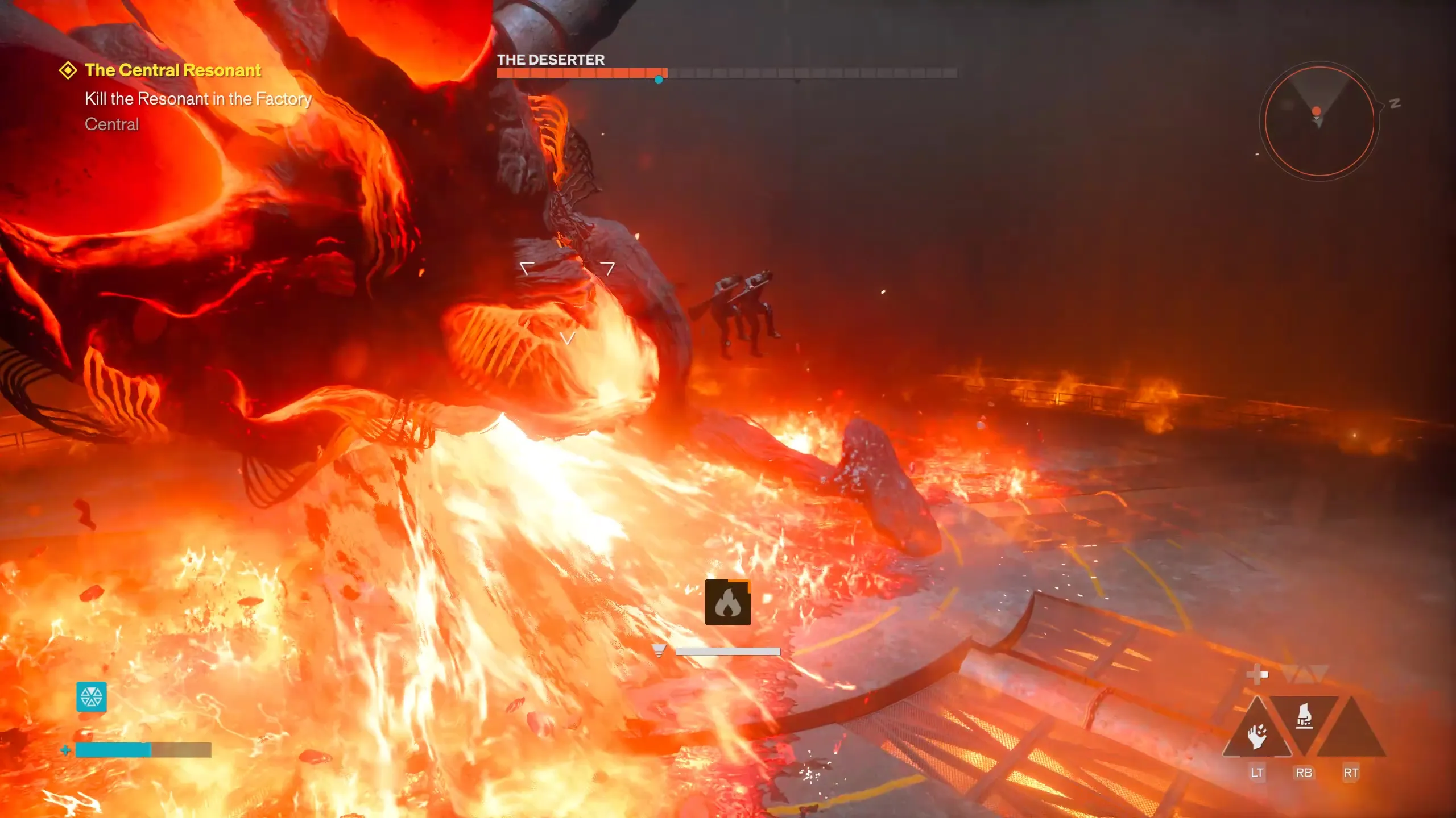 Dylan flies out of the way of The Deserter's fire breath in Control Resonant