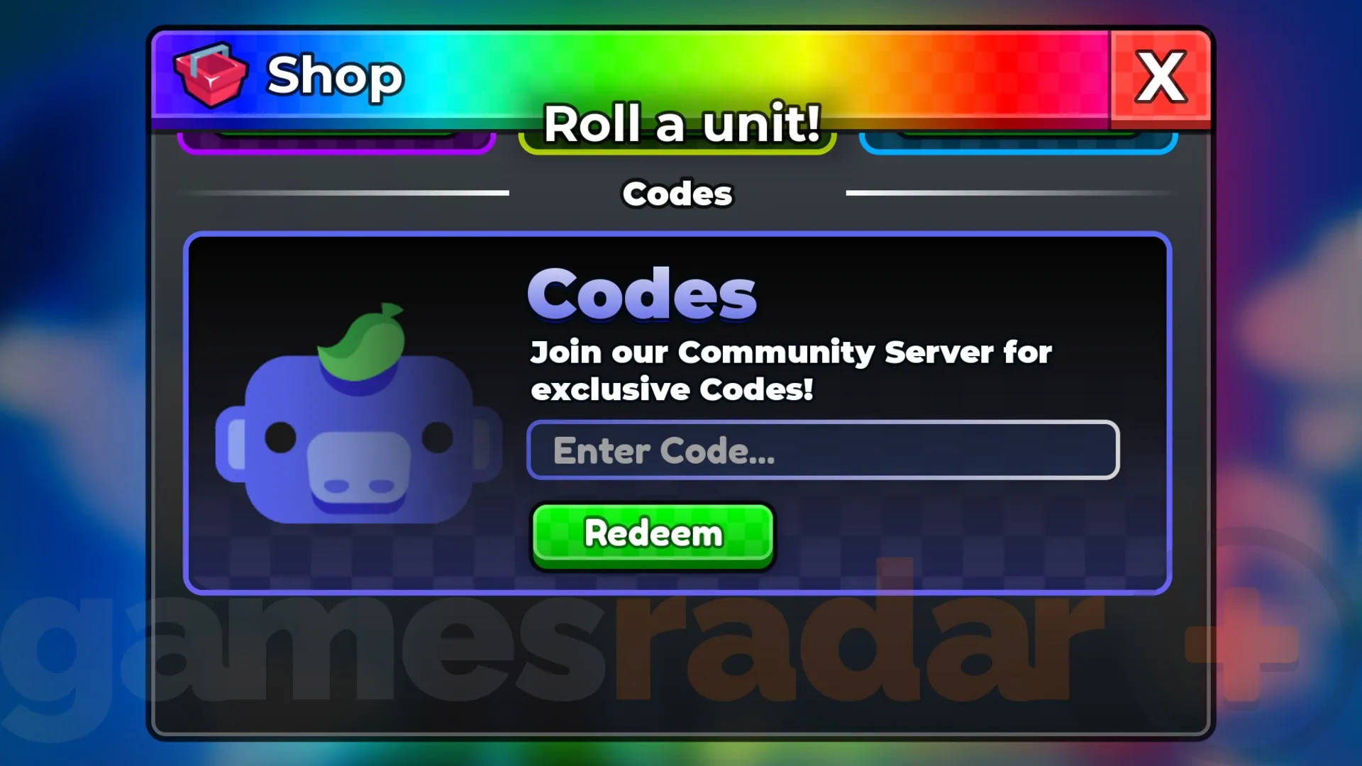 The Anime Dice codes redemption box.