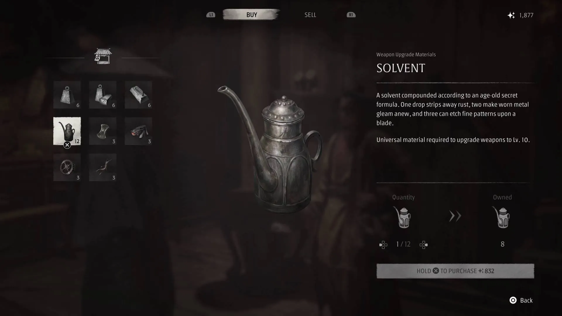 Phantom Blade Zero Solvent upgrade material in shop