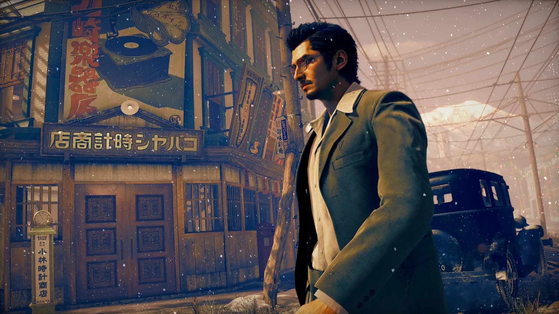 Walking through a snowy street in Kure in Stranger Than Heaven