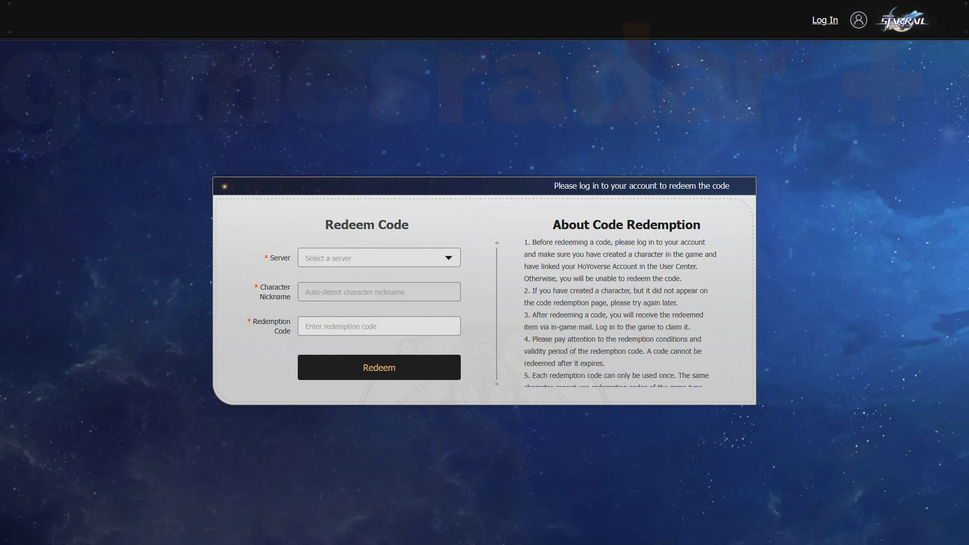 How to redeem Honkai Star Rail codes through the official website