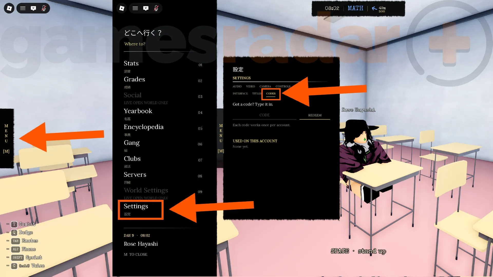 Orange arrows point out the instructions to follow to redeem Morioh High codes.