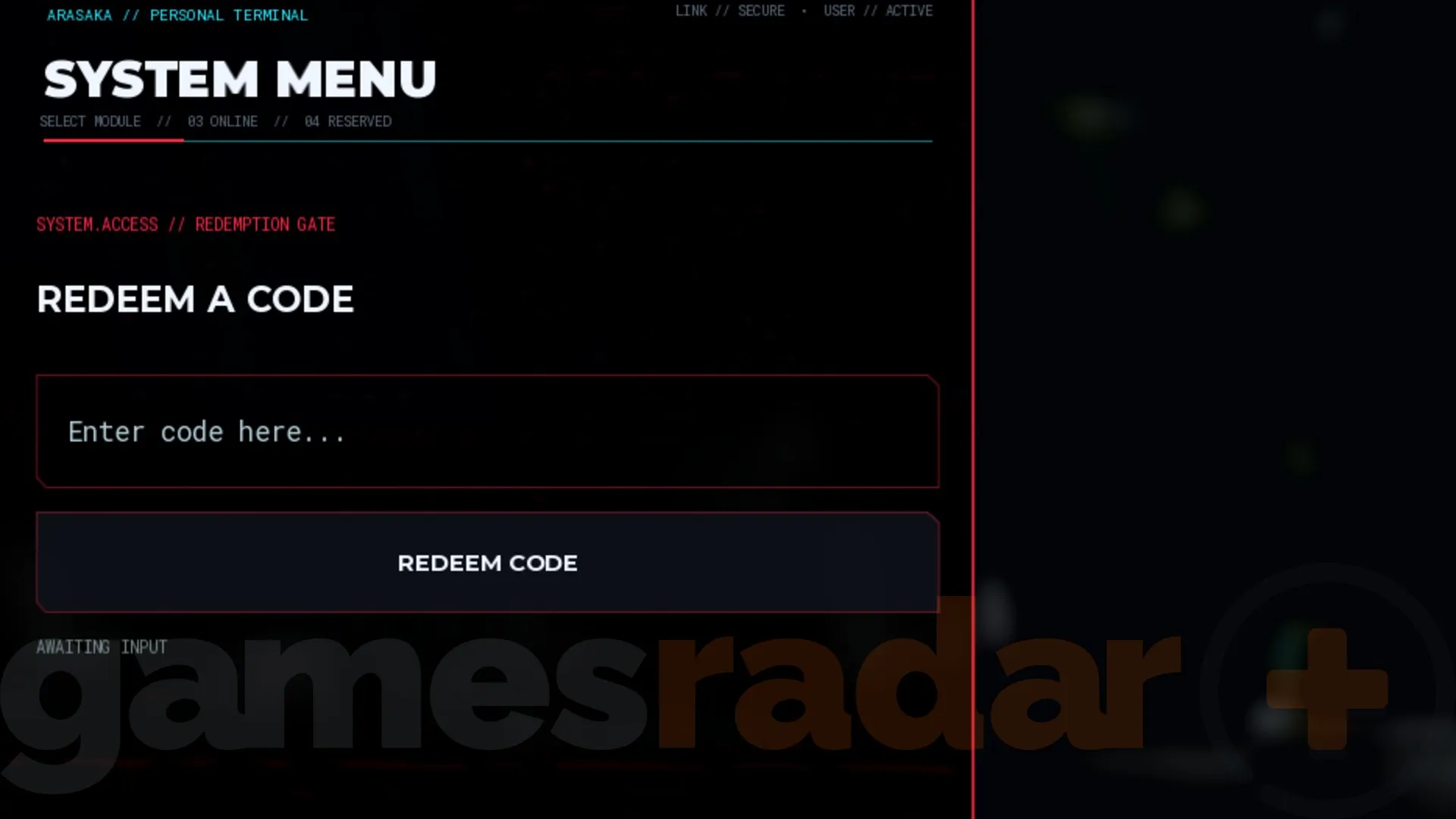 The Arasaka Academy codes redemption box seen in-game.