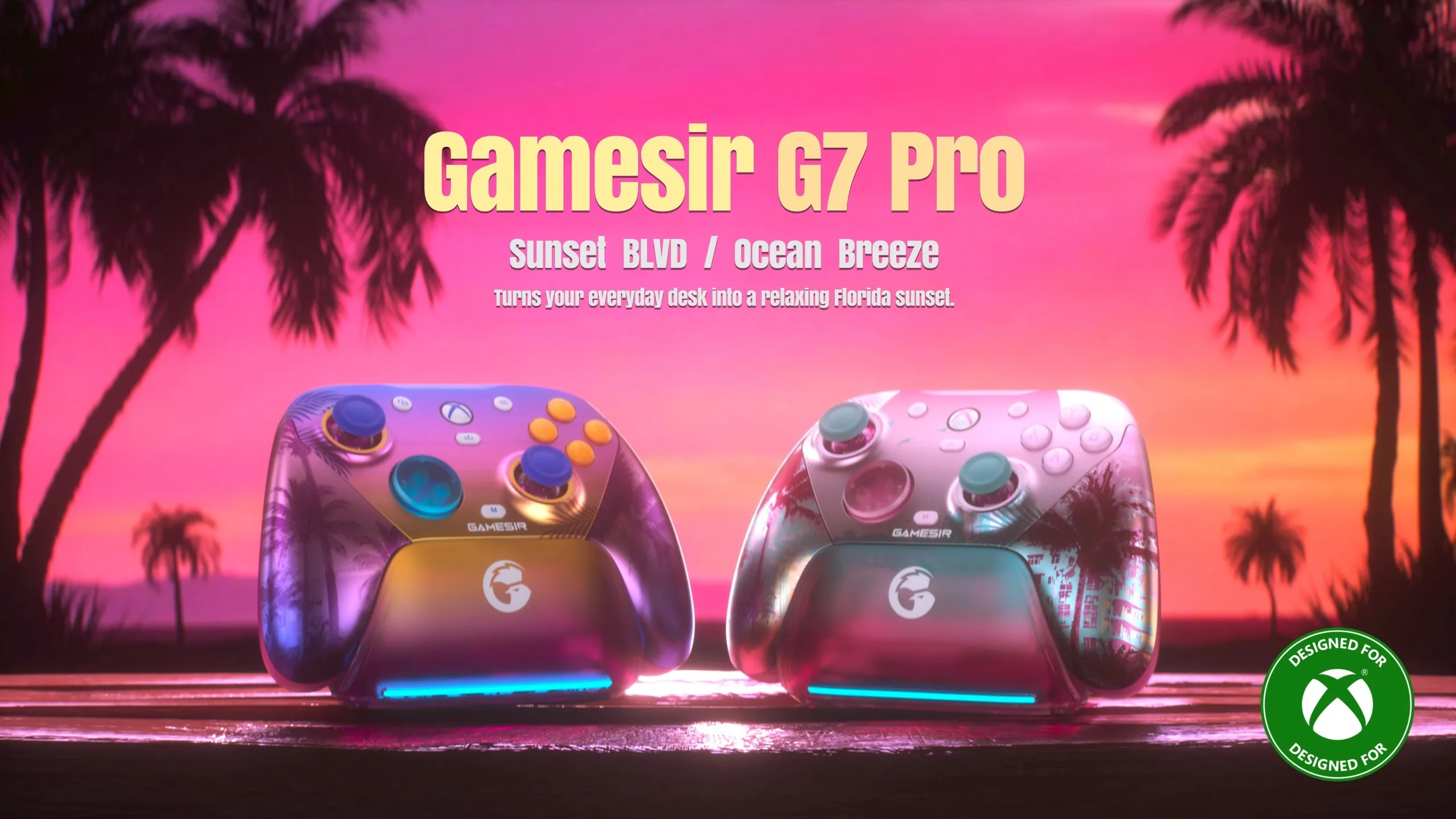 The Ocean Breeze and Sunset Bvd versions of the GameSir G7 Pro