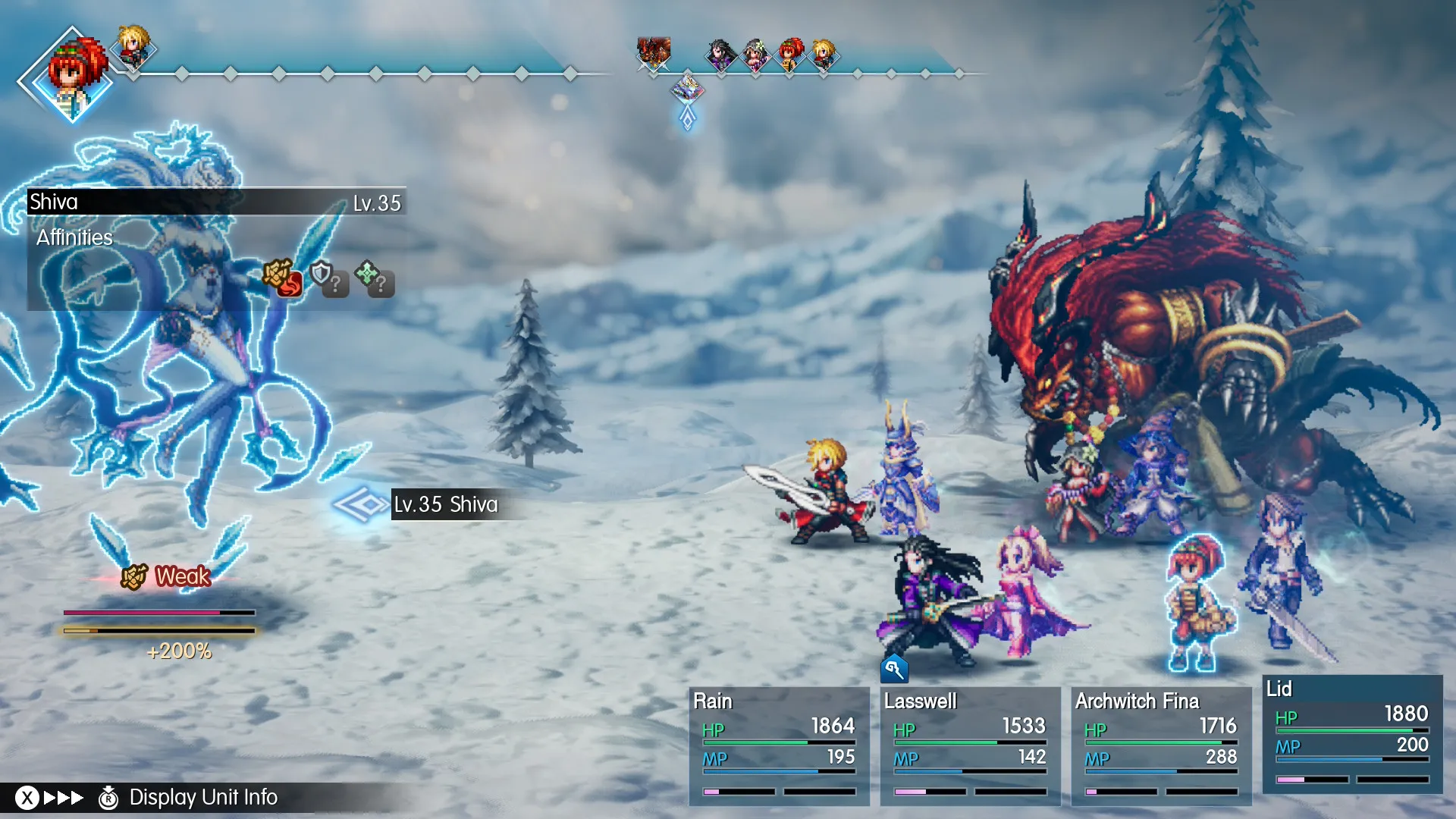 Rain and the party fight Shiva, a floating ice Esper, in Final Fantasy Resonance by summoning Ifrit to aid in battle